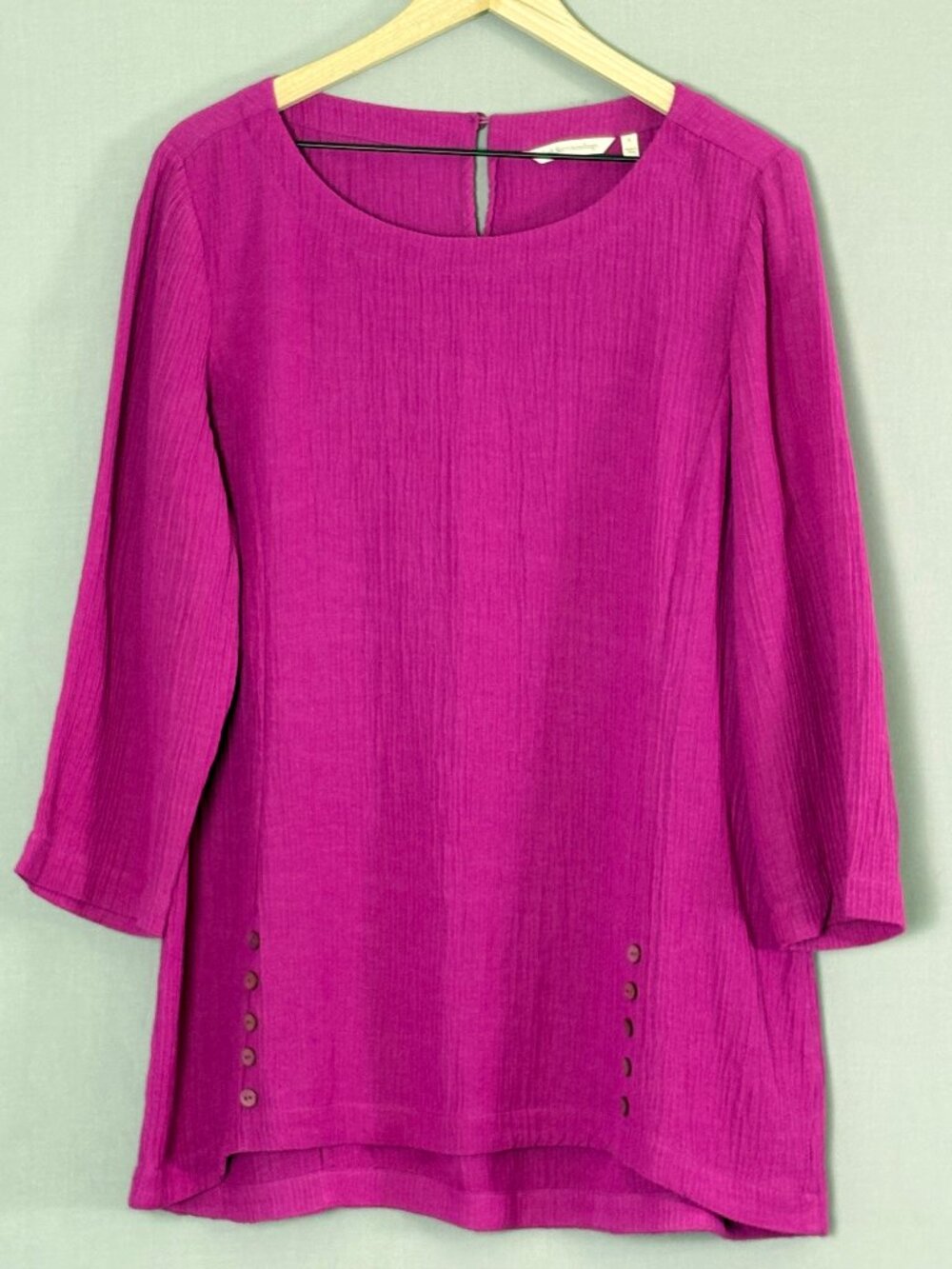 Soft Surroundings Pink Textured Tunic Top 3/4 Sleeve Button Detail Size L
